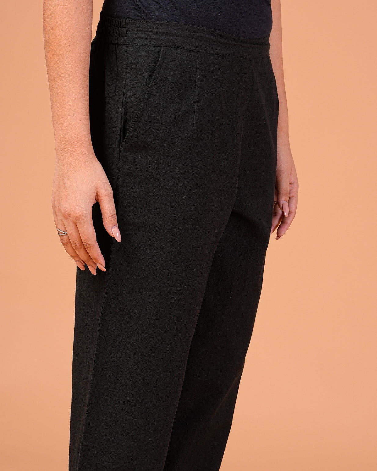 Black Cotton Regular Fit Straight Pant