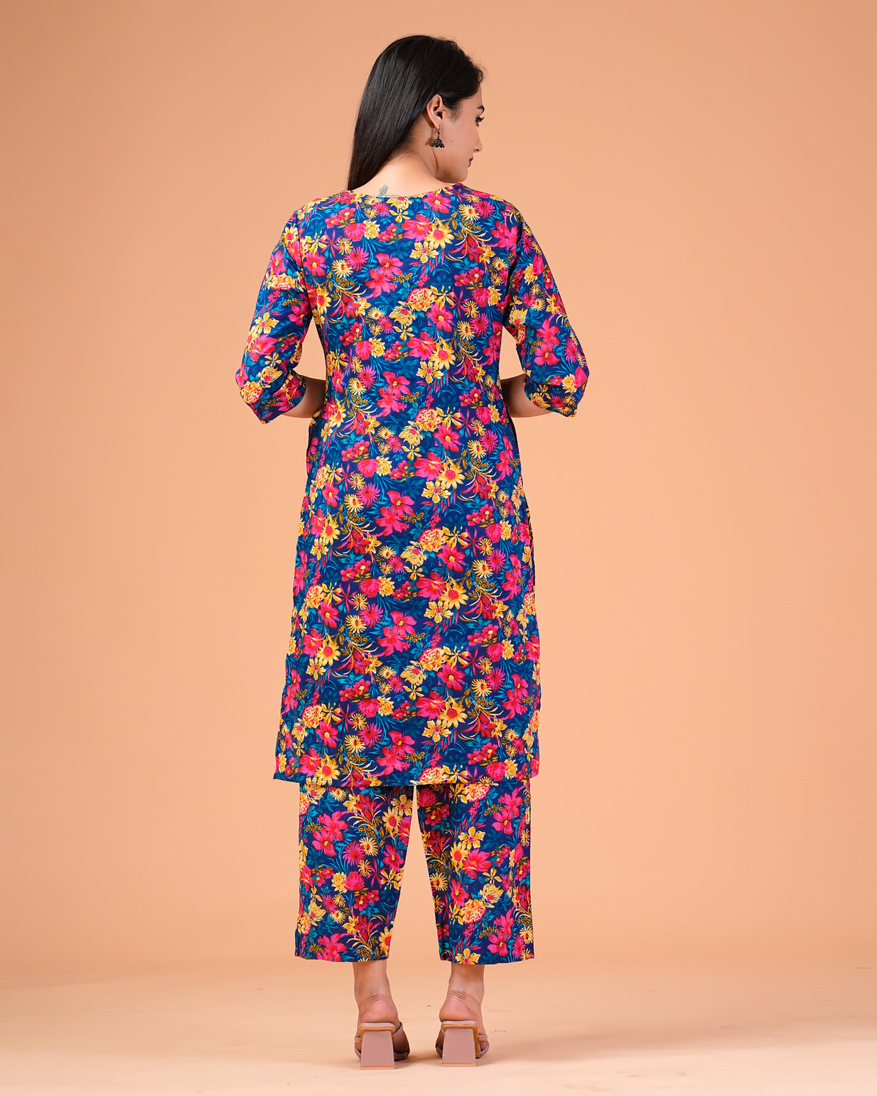 Blue Floral Printed Cotton Kurti Set