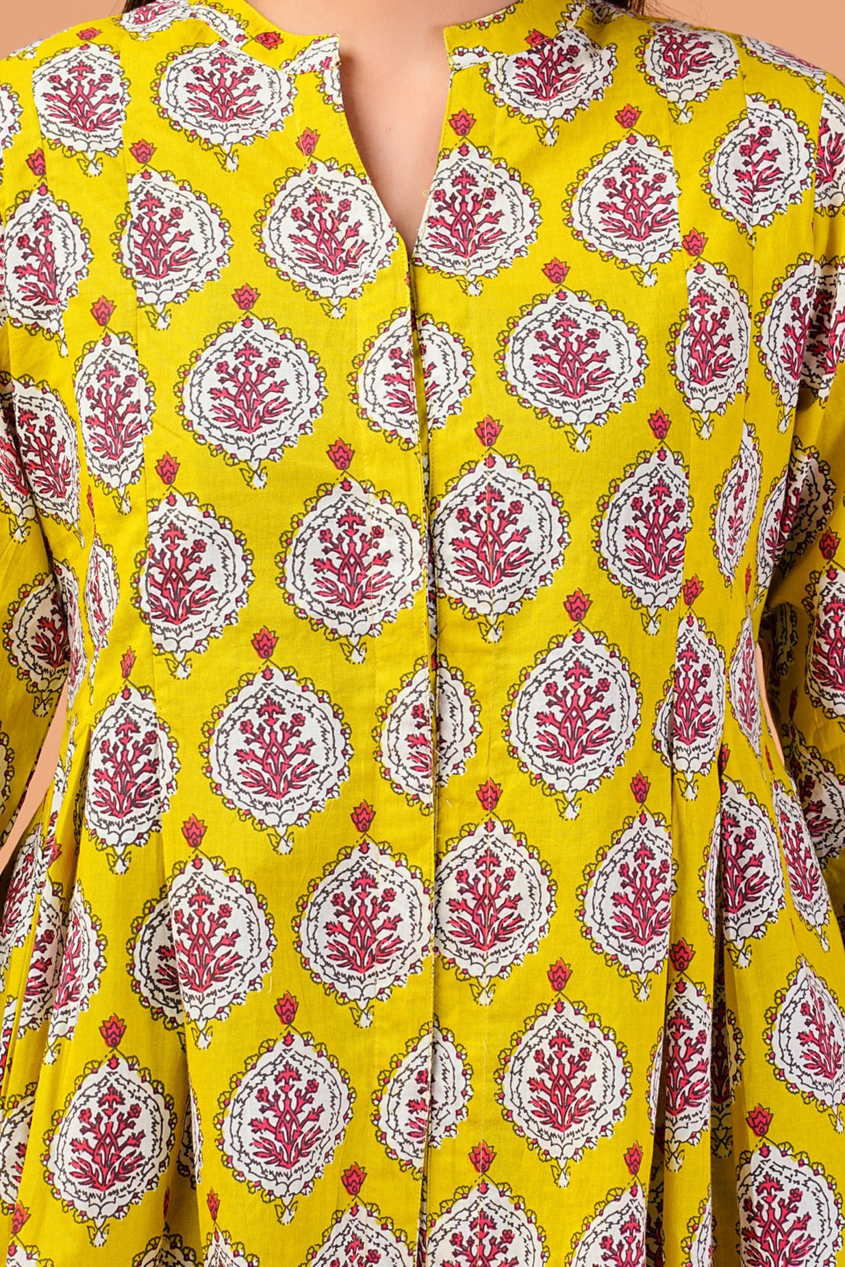 Fuschia Yellow Block Printed Cotton Top