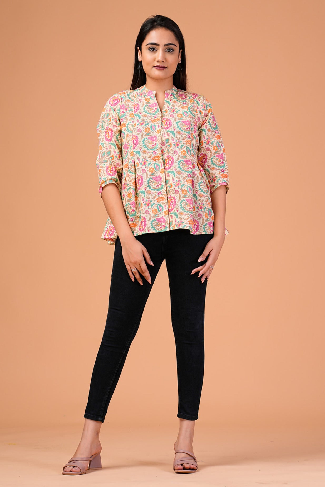 Multi Colour Floral Printed Cotton Top