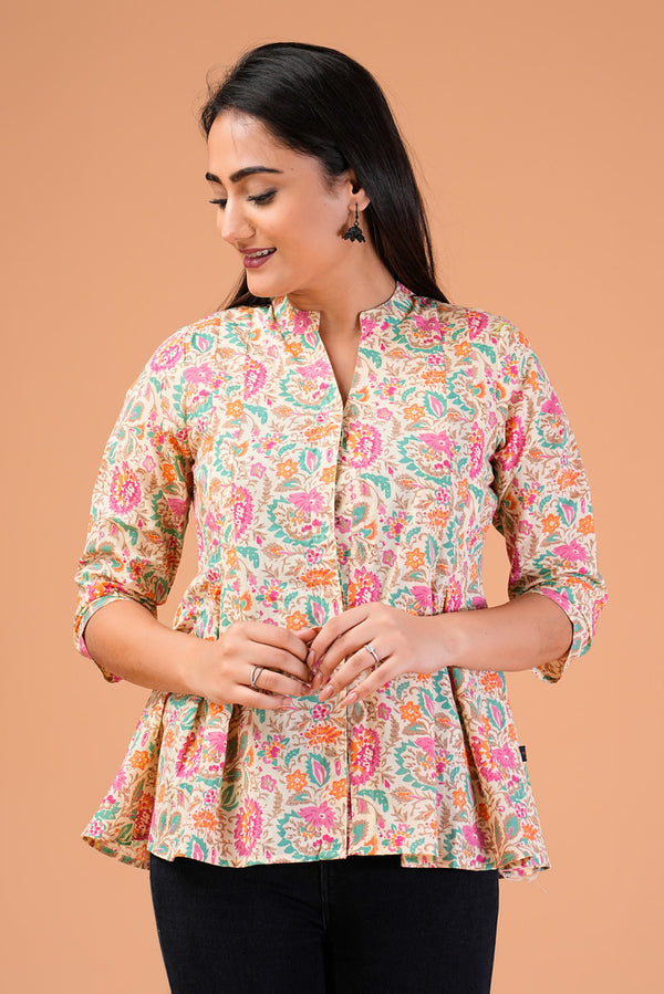 Multi Colour Floral Printed Cotton Top