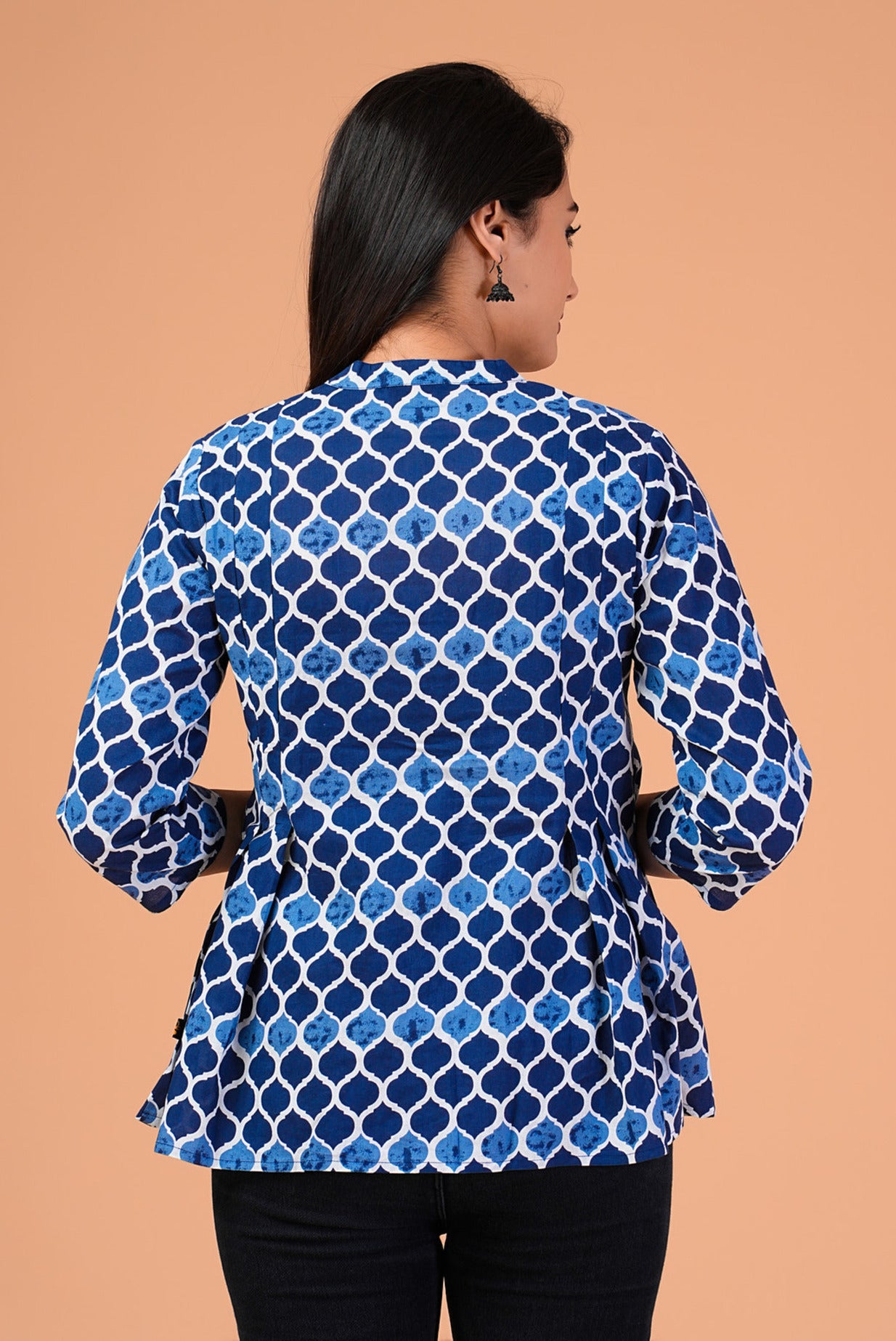 Blue Geometric Printed Cotton Top