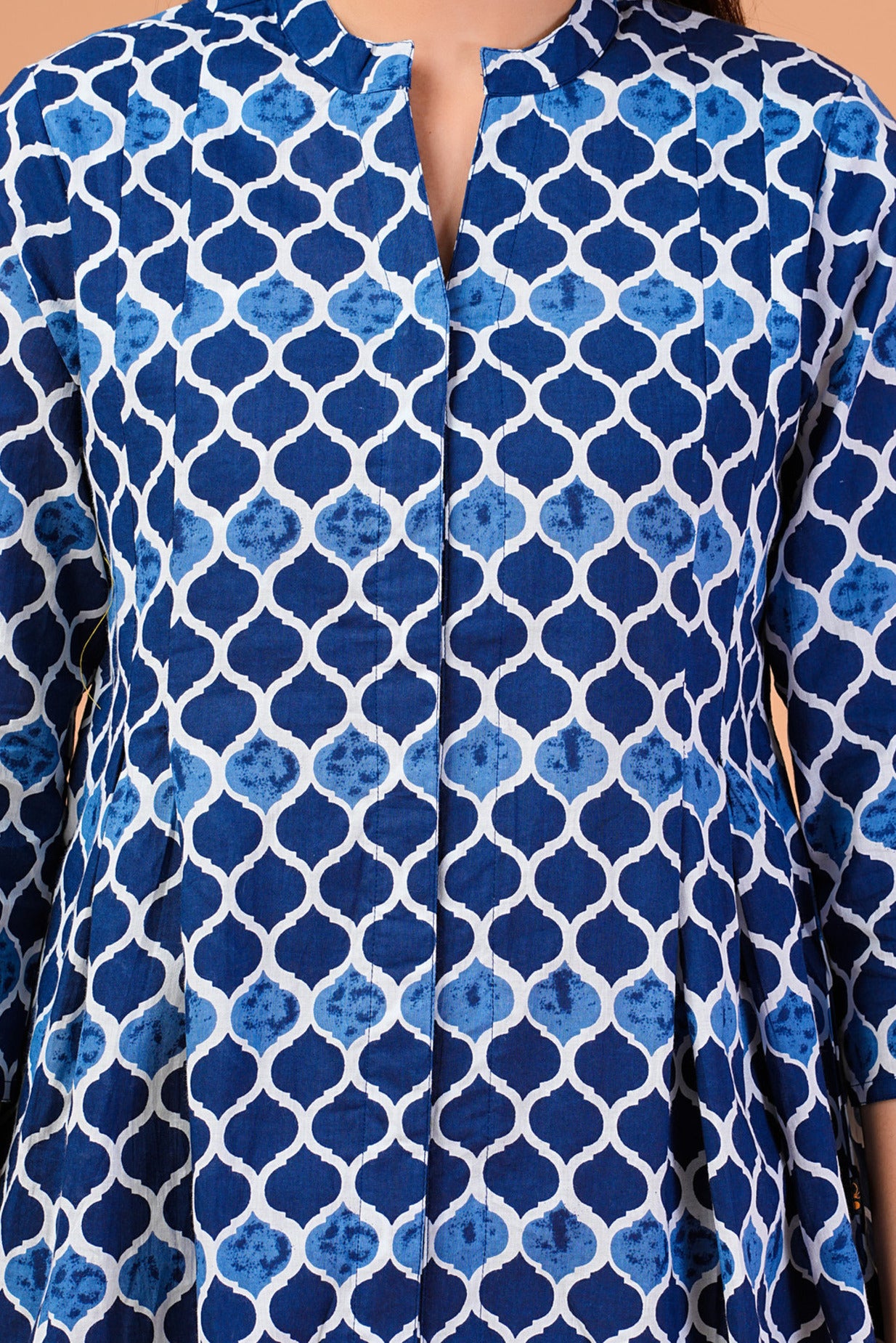 Blue Geometric Printed Cotton Top