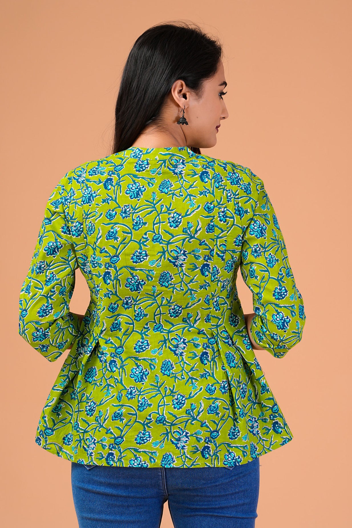 Green Floral Printed Cotton Top