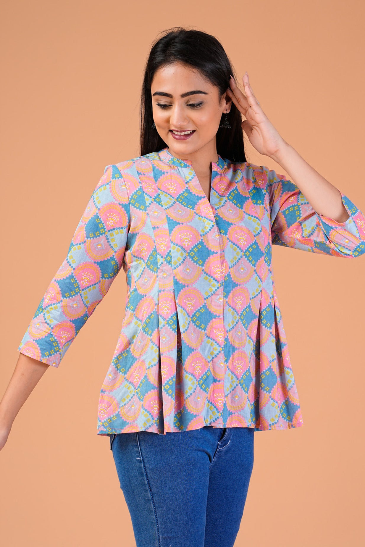 Pink Colour Printed Cotton Top