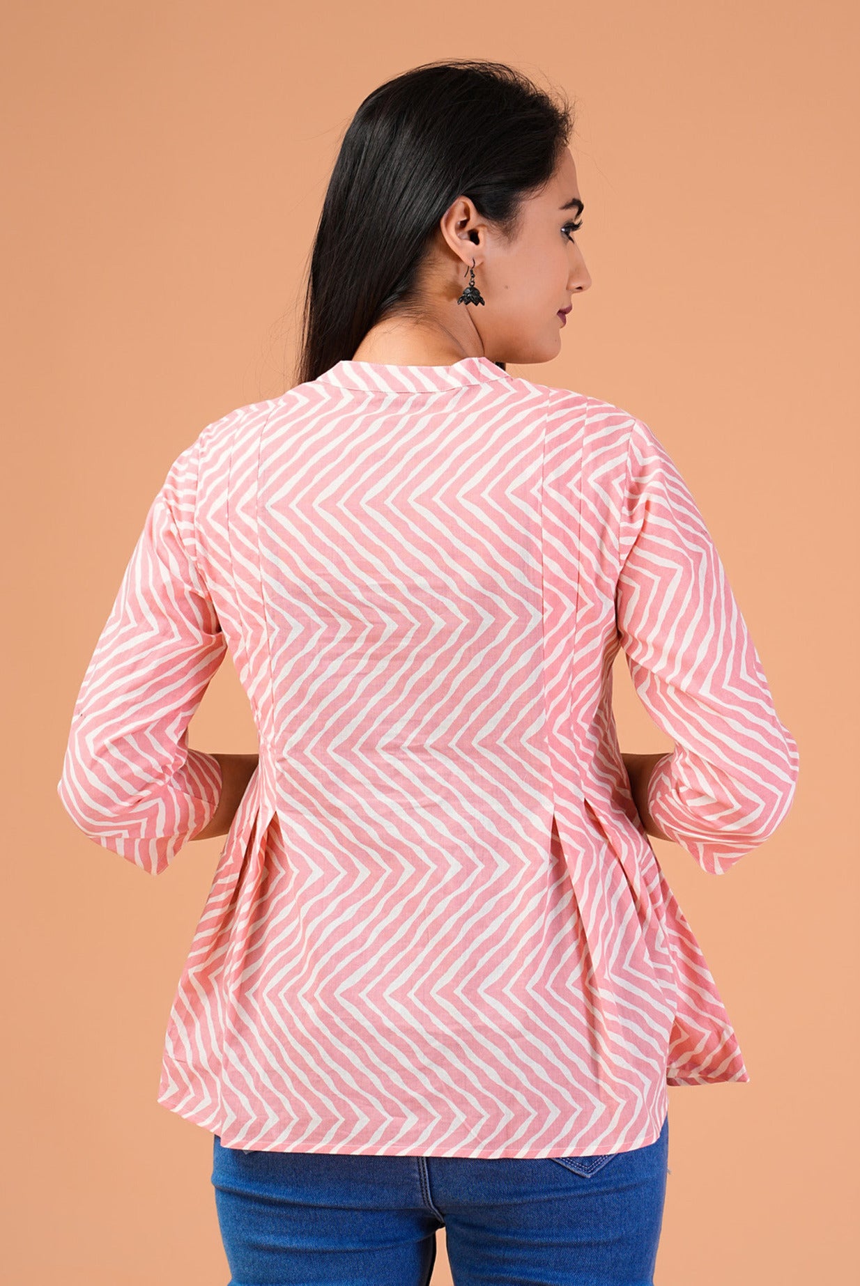 Pastel Pink Zig Zag Printed Cotton Top