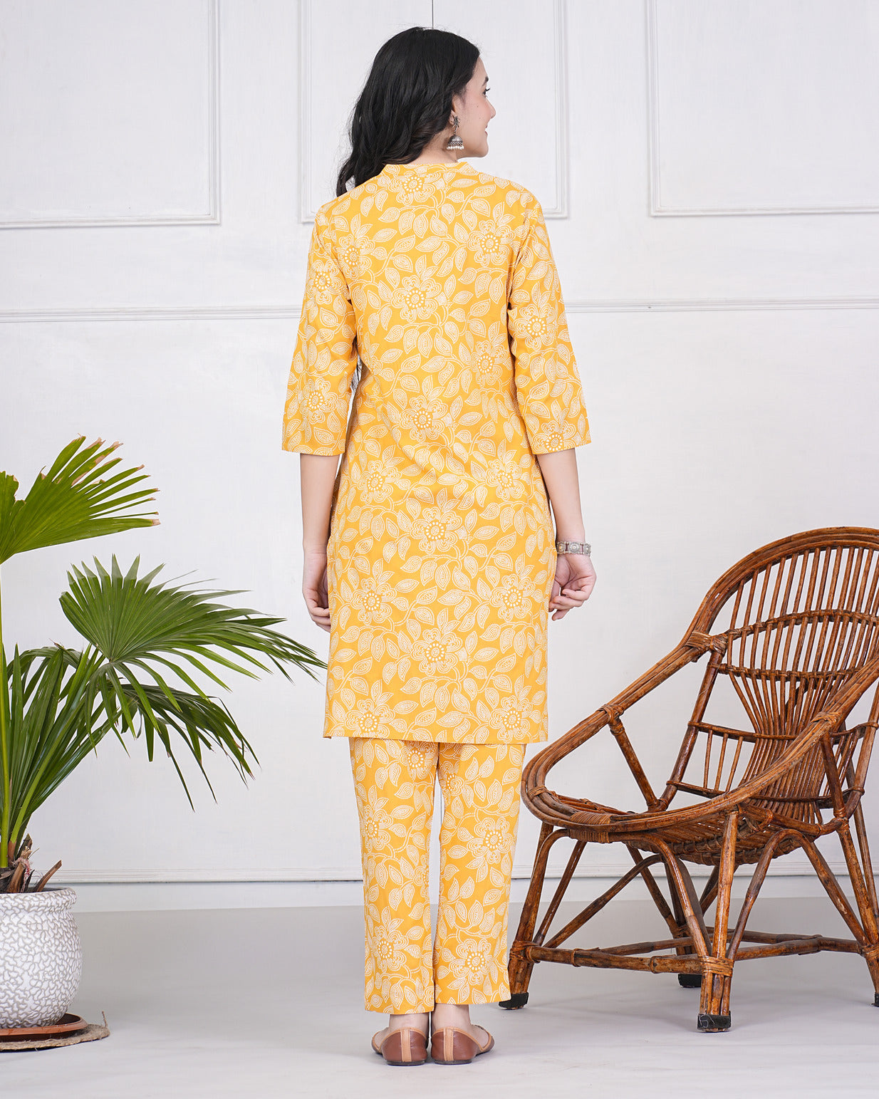 Mustard With Block Printed Rayon Kurti Set