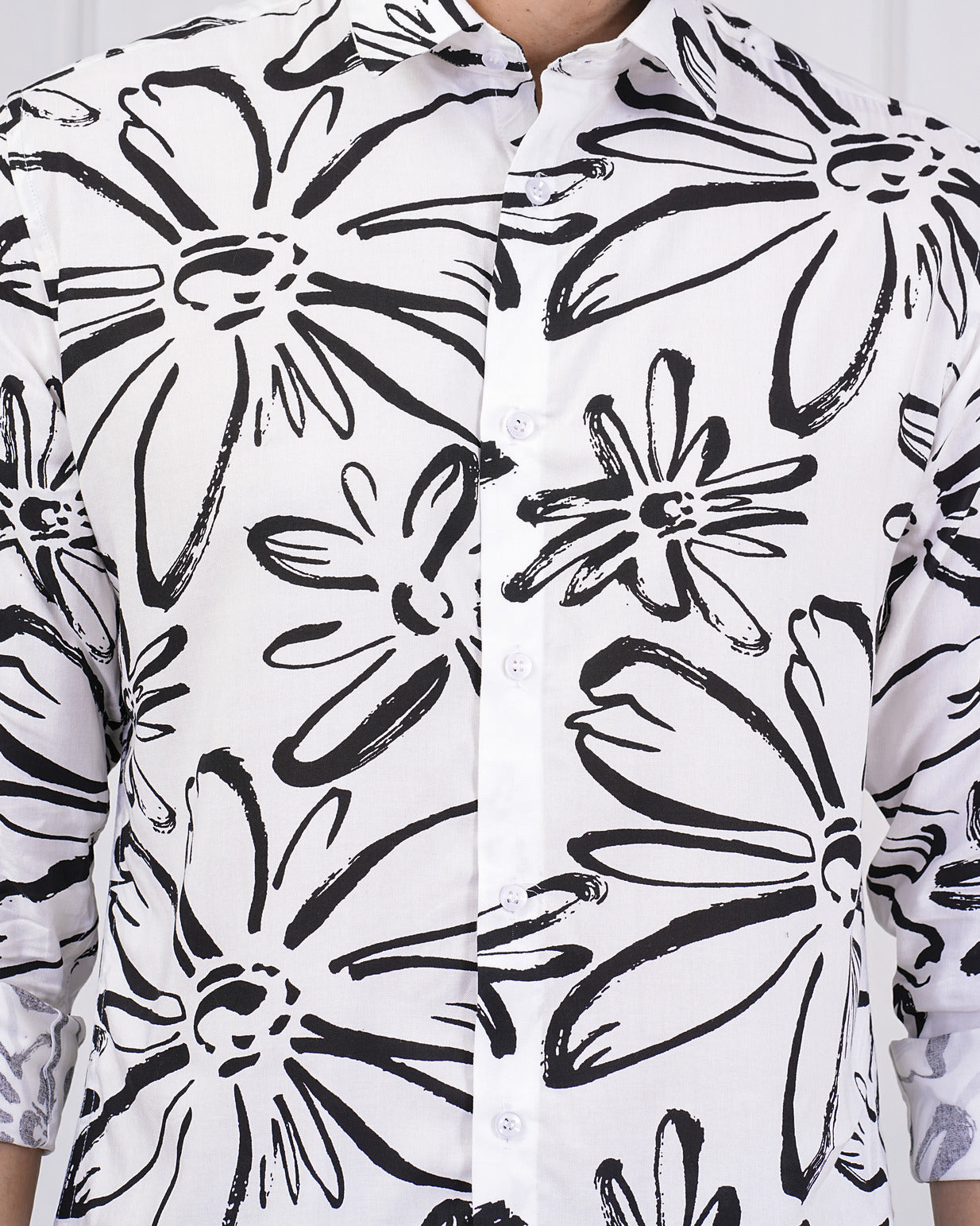 White With Black Regular Fit Rayon Men's Shirt