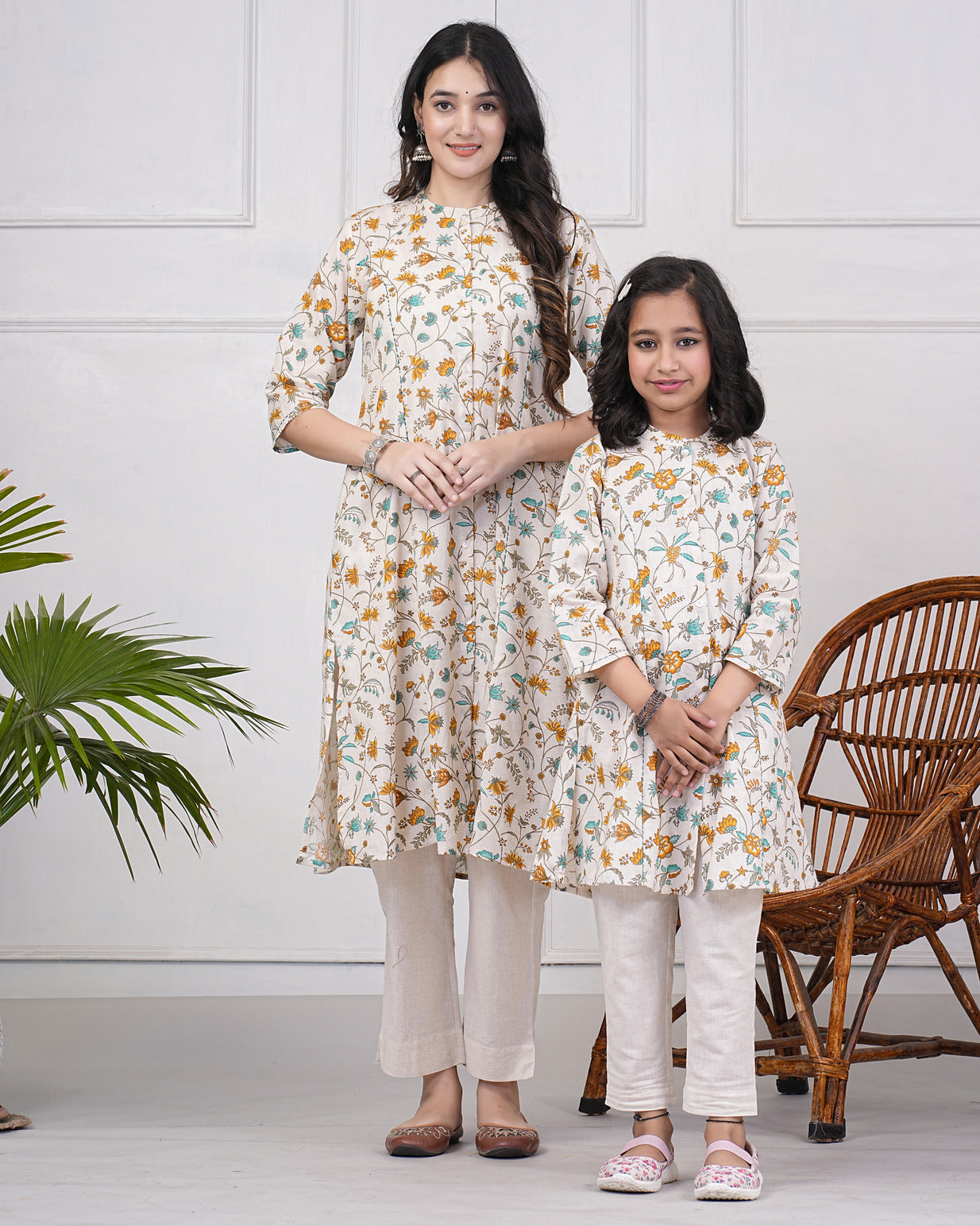 Off-White With Multicolor Floral Print Cotton Kurti