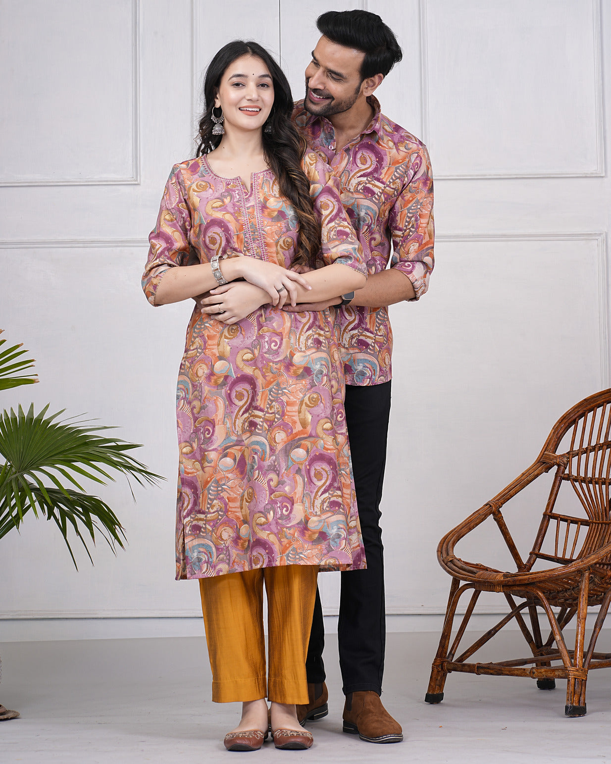 Multicolor With Gold Printed Floral Maslin Shirt And Kurti