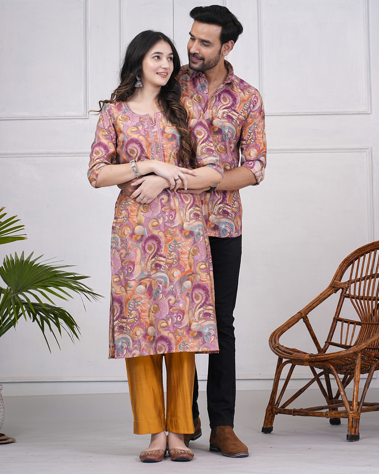 Multicolor With Gold Printed Floral Maslin Shirt And Kurti