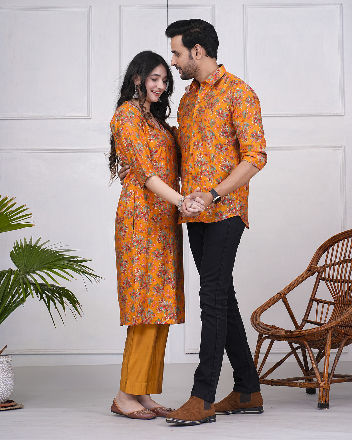 Turmeric With Gold Printed Floral Maslin Shirt and Kurti