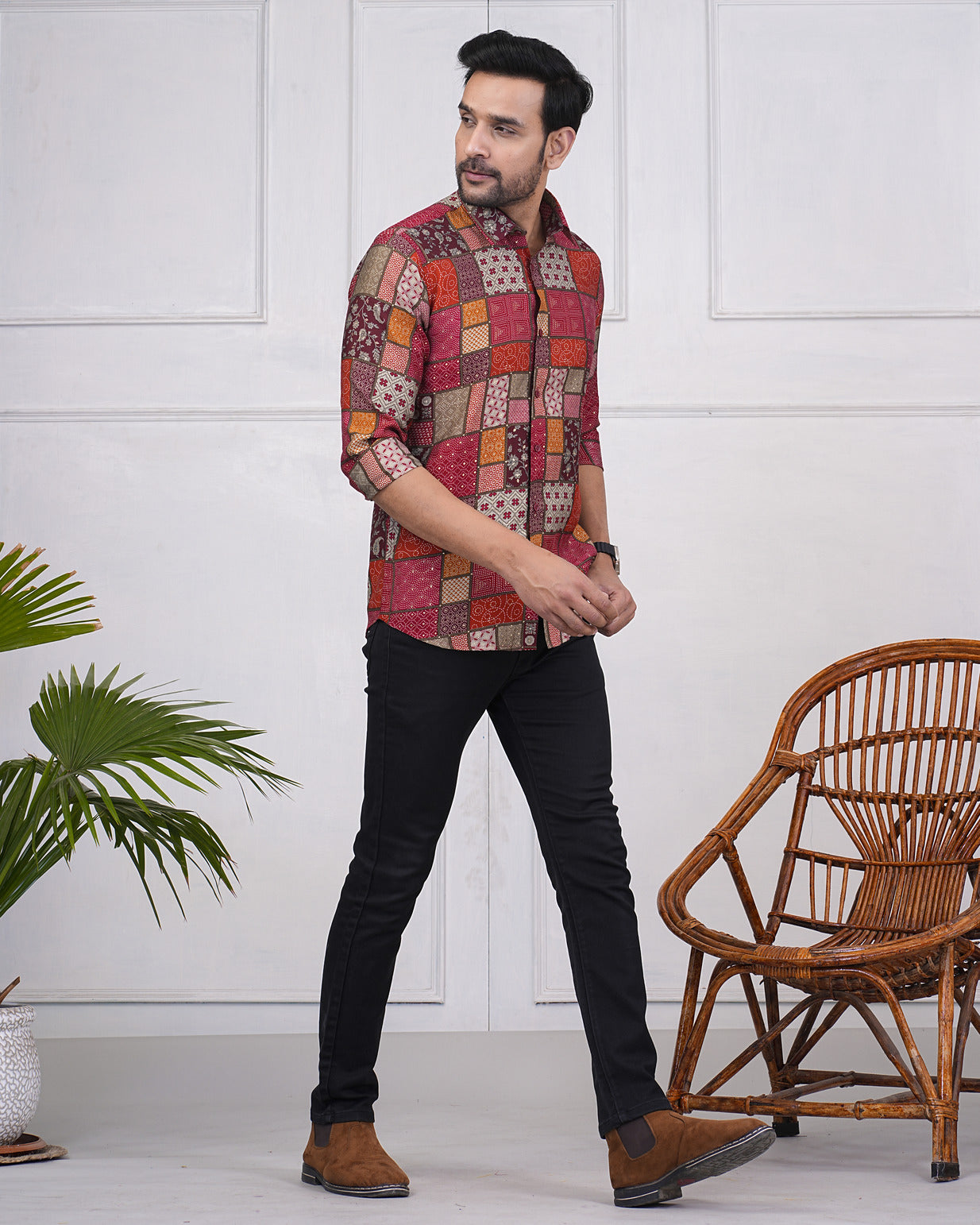Jaipuri Print Maslin Fabric Regular Fit Men's Shirt