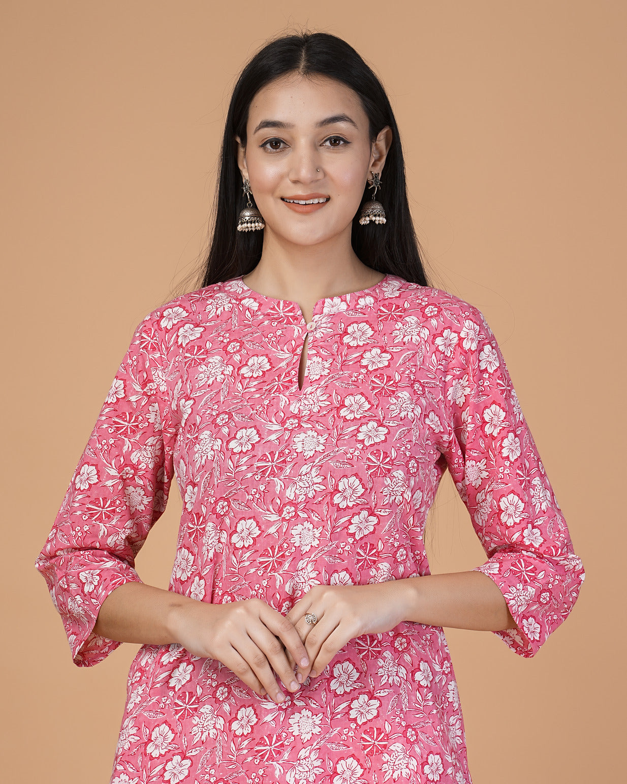 Pink Floral Printed Cotton Kurti