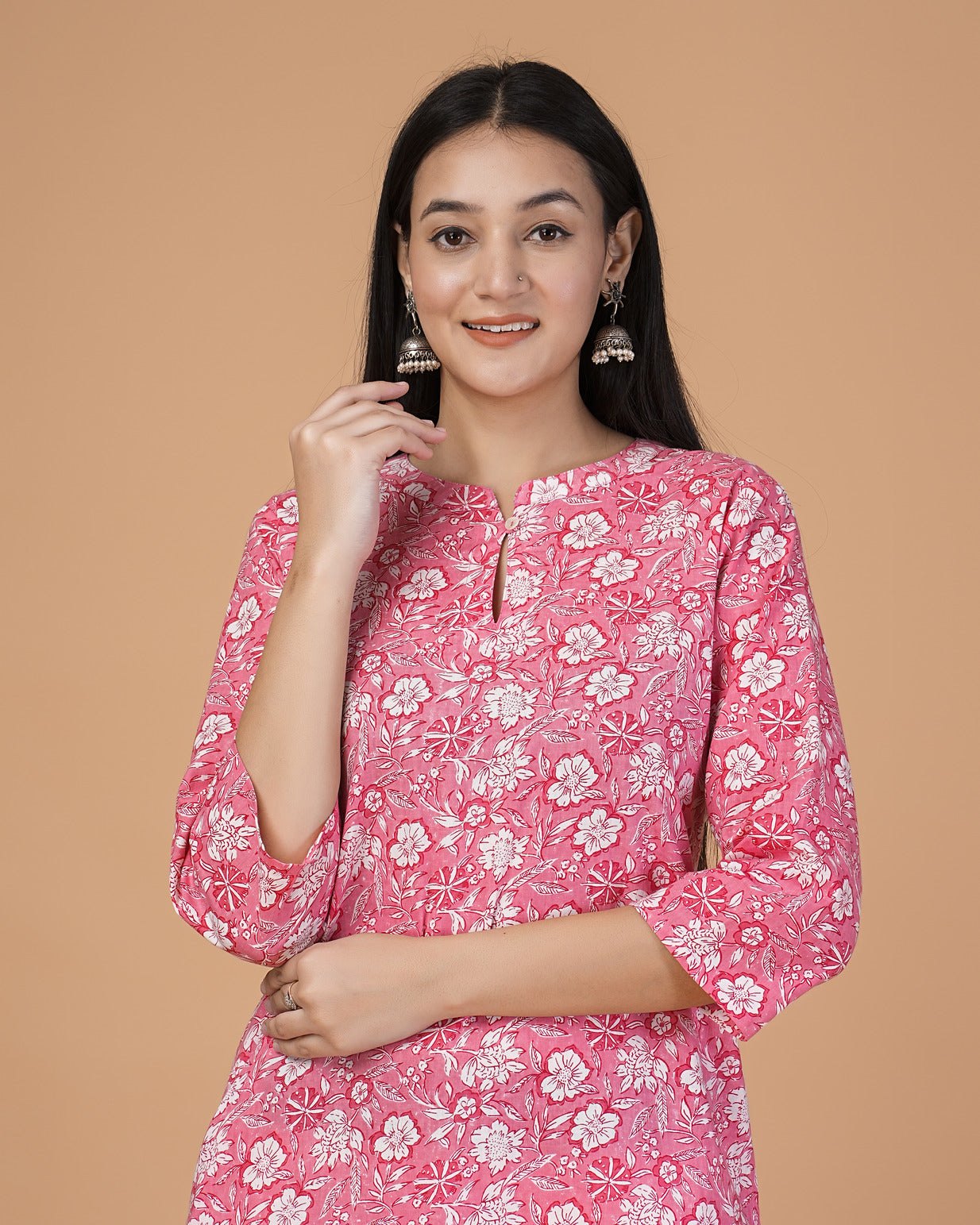 Pink Floral Printed Cotton Kurti