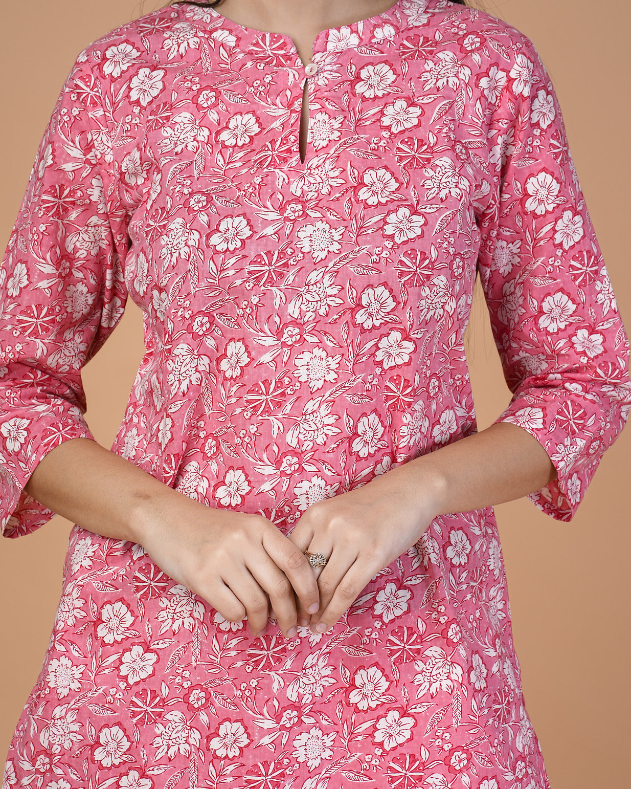 Pink Floral Printed Cotton Kurti