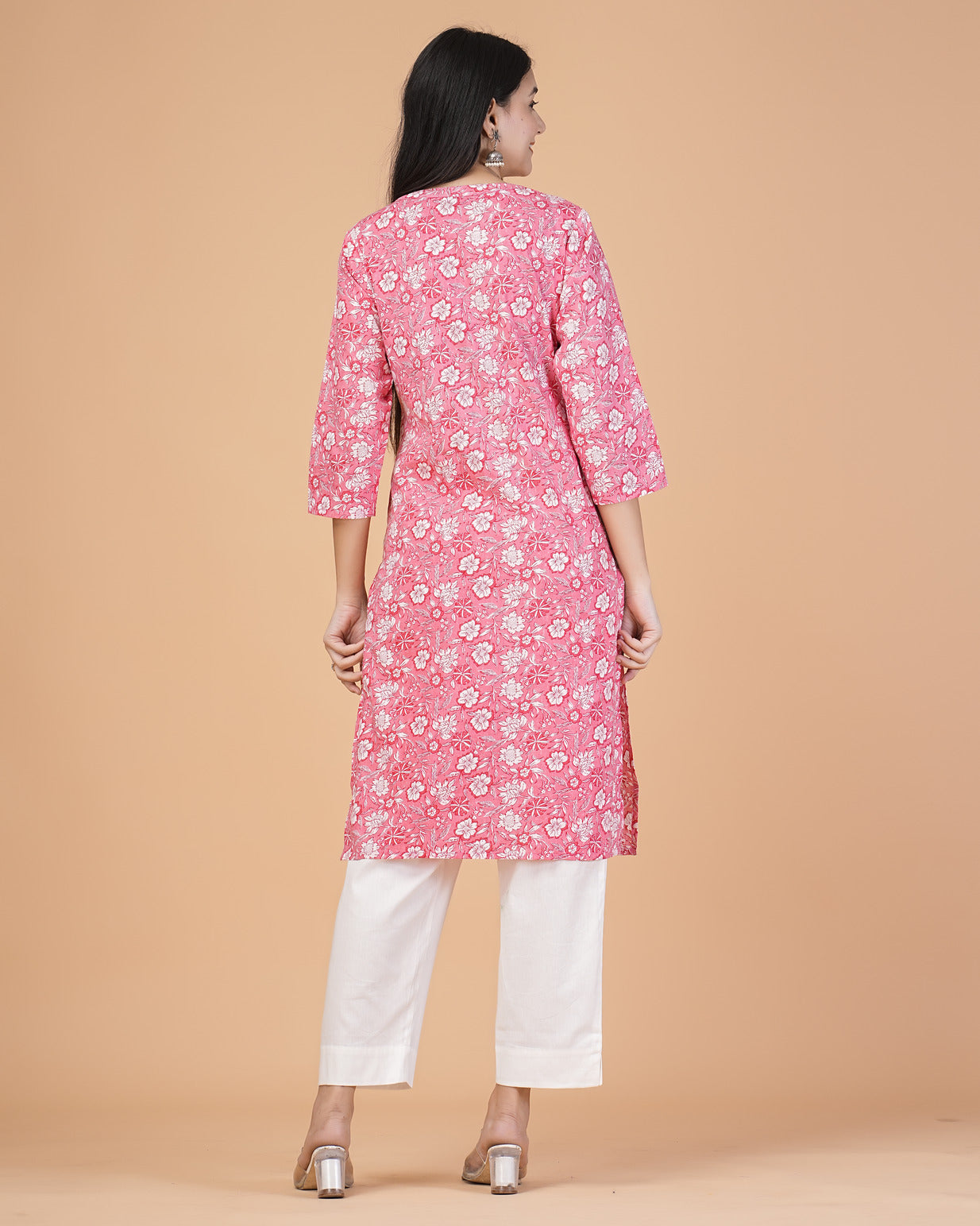 Pink Floral Printed Cotton Kurti