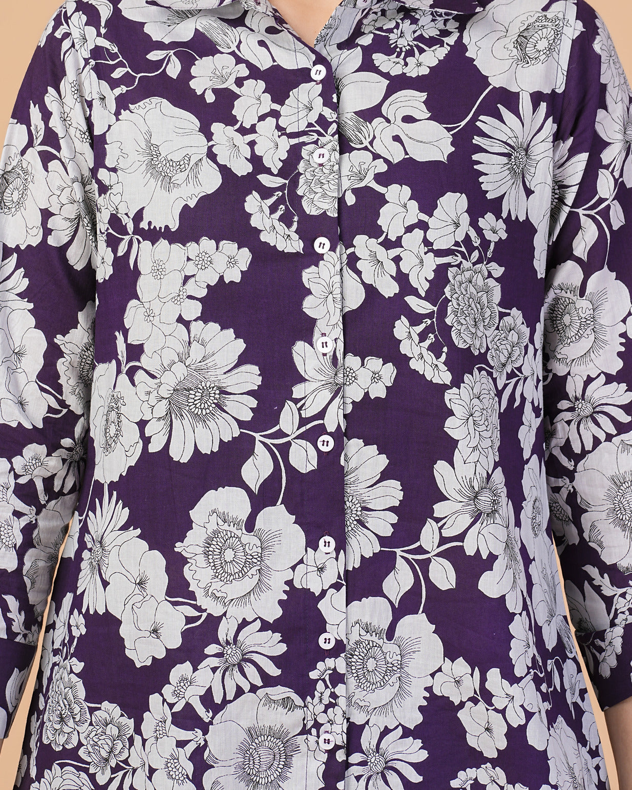 Purple Floral Collar Muslin Co-ord Set
