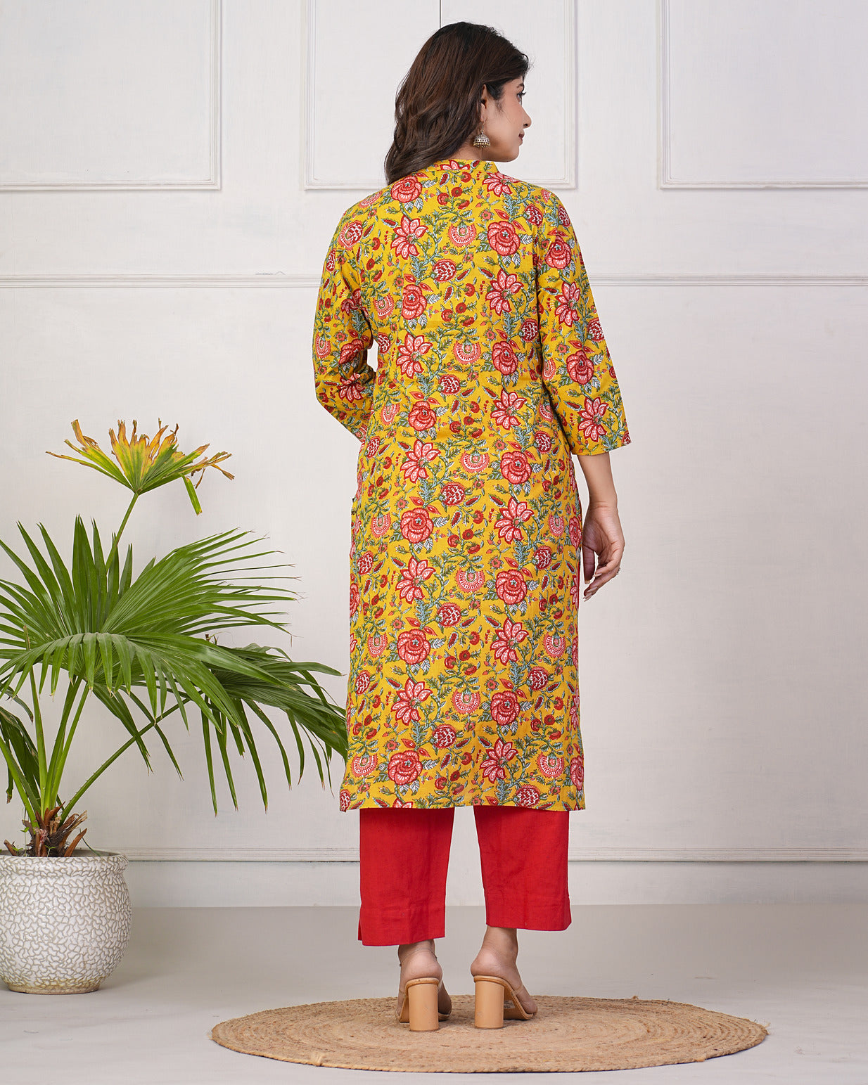 Turmeric Floral Printed Cotton Kurti