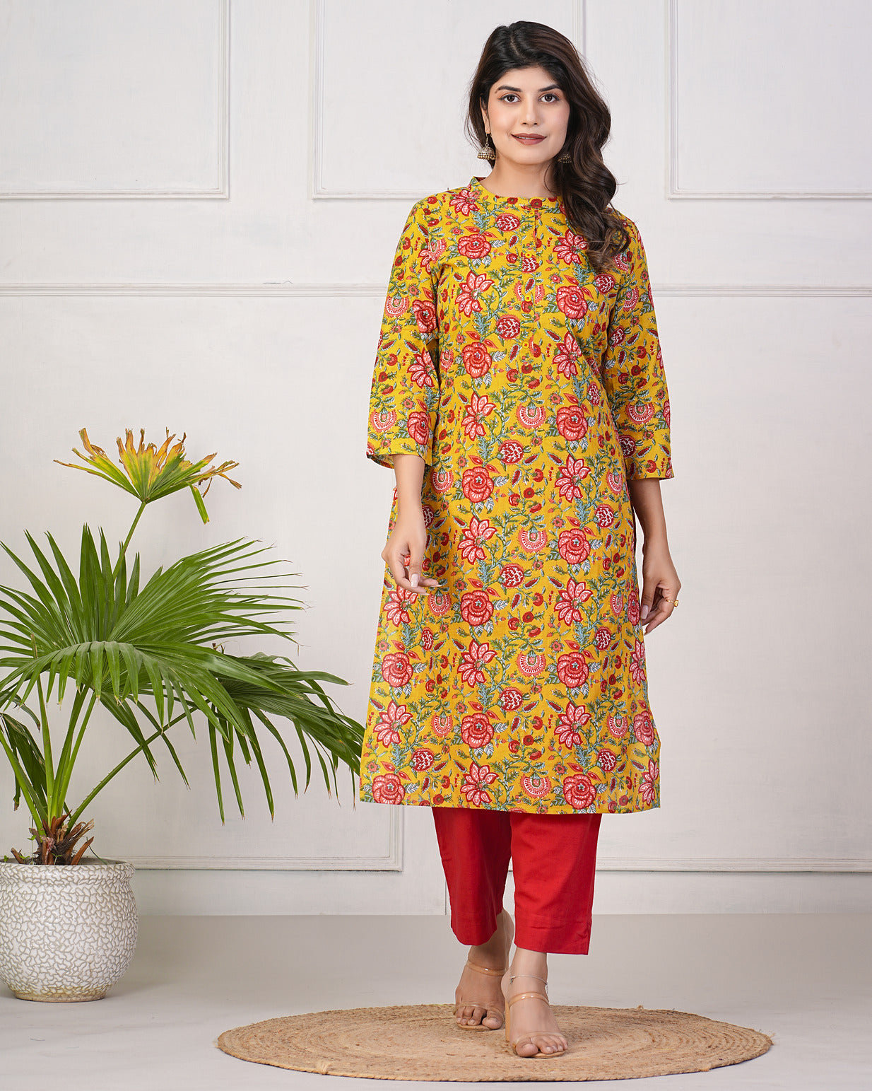 Turmeric Floral Printed Cotton Kurti