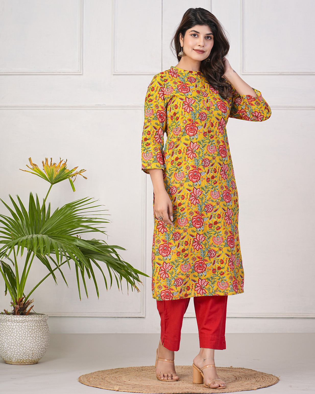 Turmeric Floral Printed Cotton Kurti