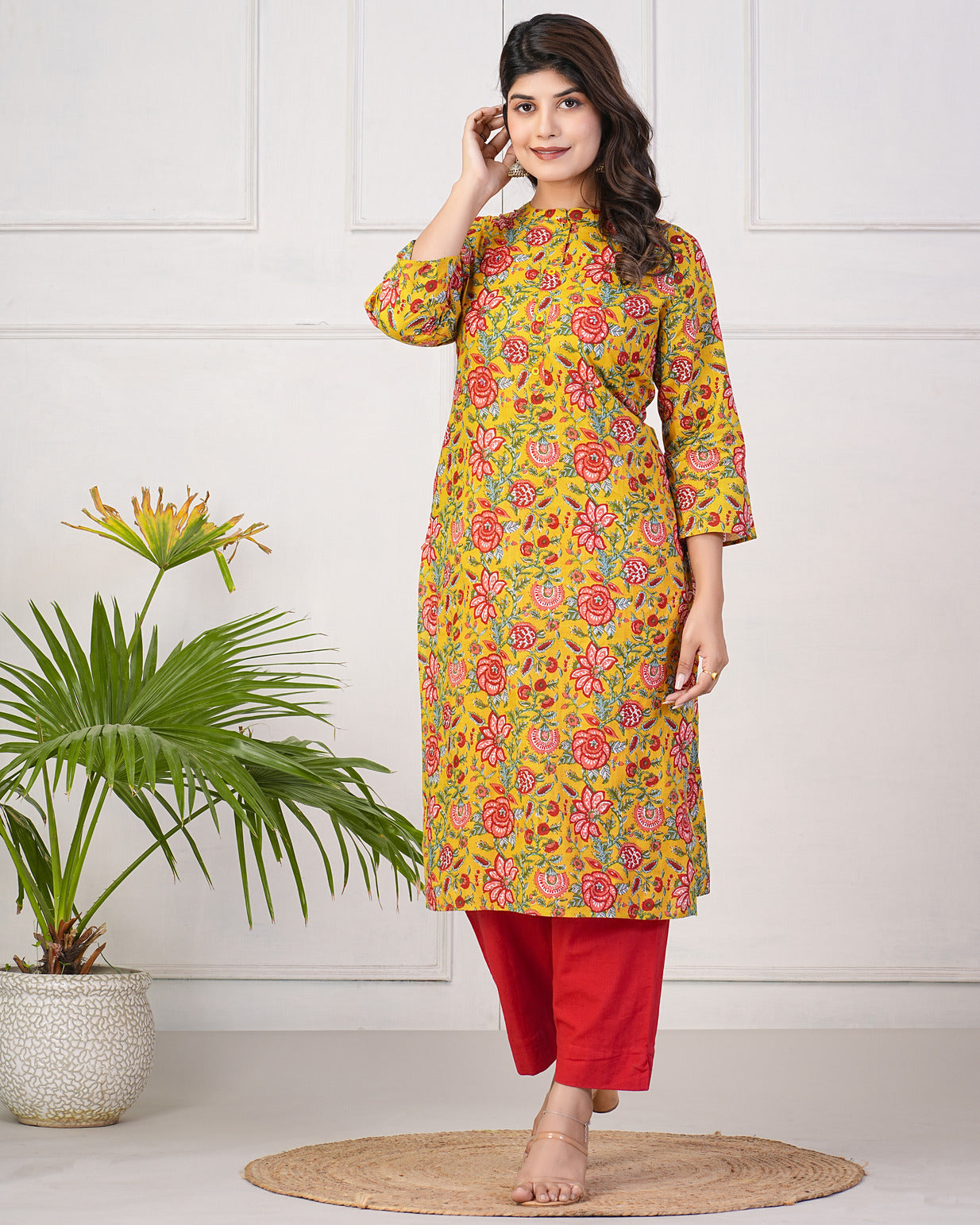 Turmeric Floral Printed Cotton Kurti