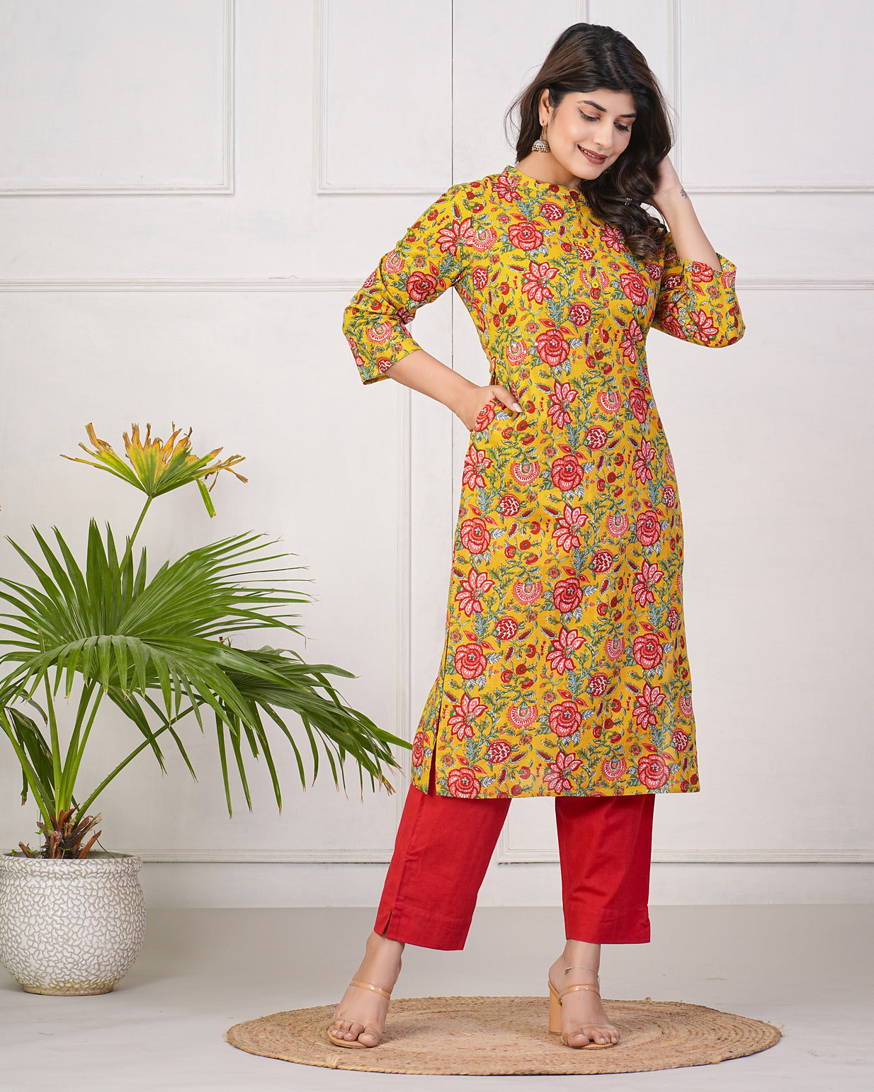 Turmeric Floral Printed Cotton Kurti