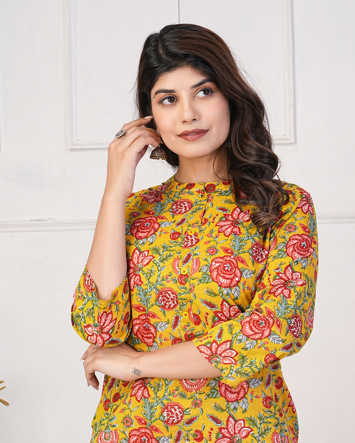 Turmeric Floral Printed Cotton Kurti