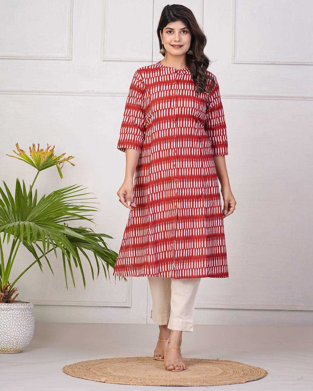 Maroon Temple Pattern Cotton Printed Kurti