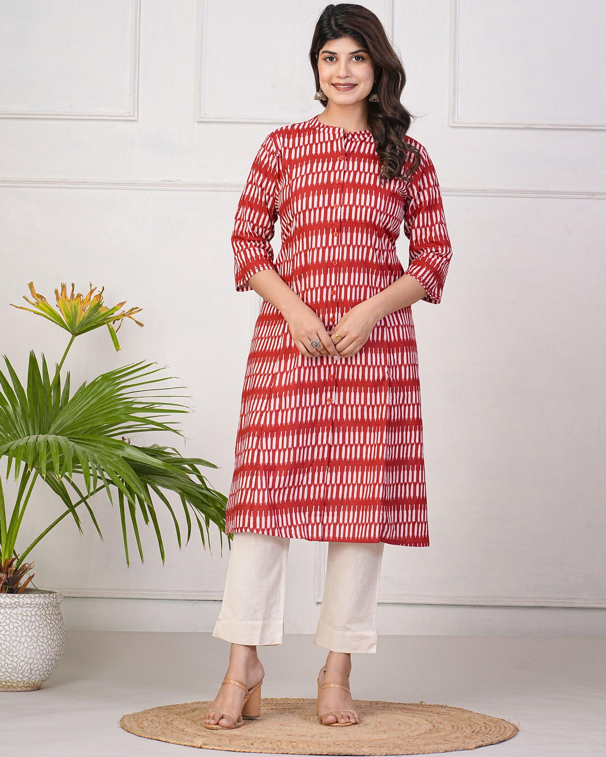 Maroon Temple Pattern Cotton Printed Kurti