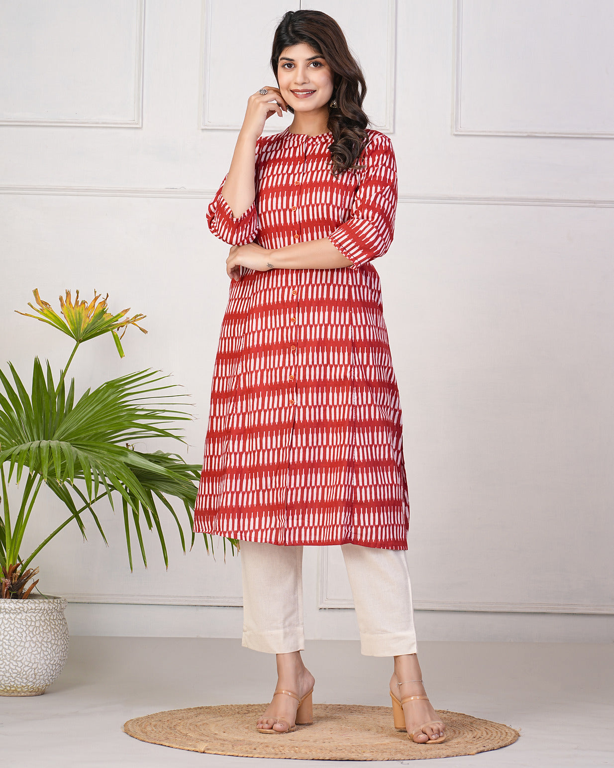 Maroon Temple Pattern Cotton Printed Kurti