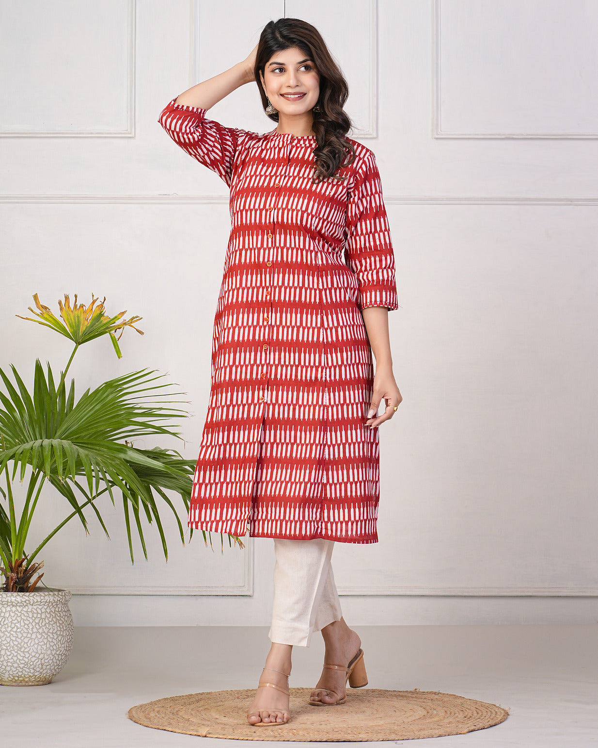 Maroon Temple Pattern Cotton Printed Kurti