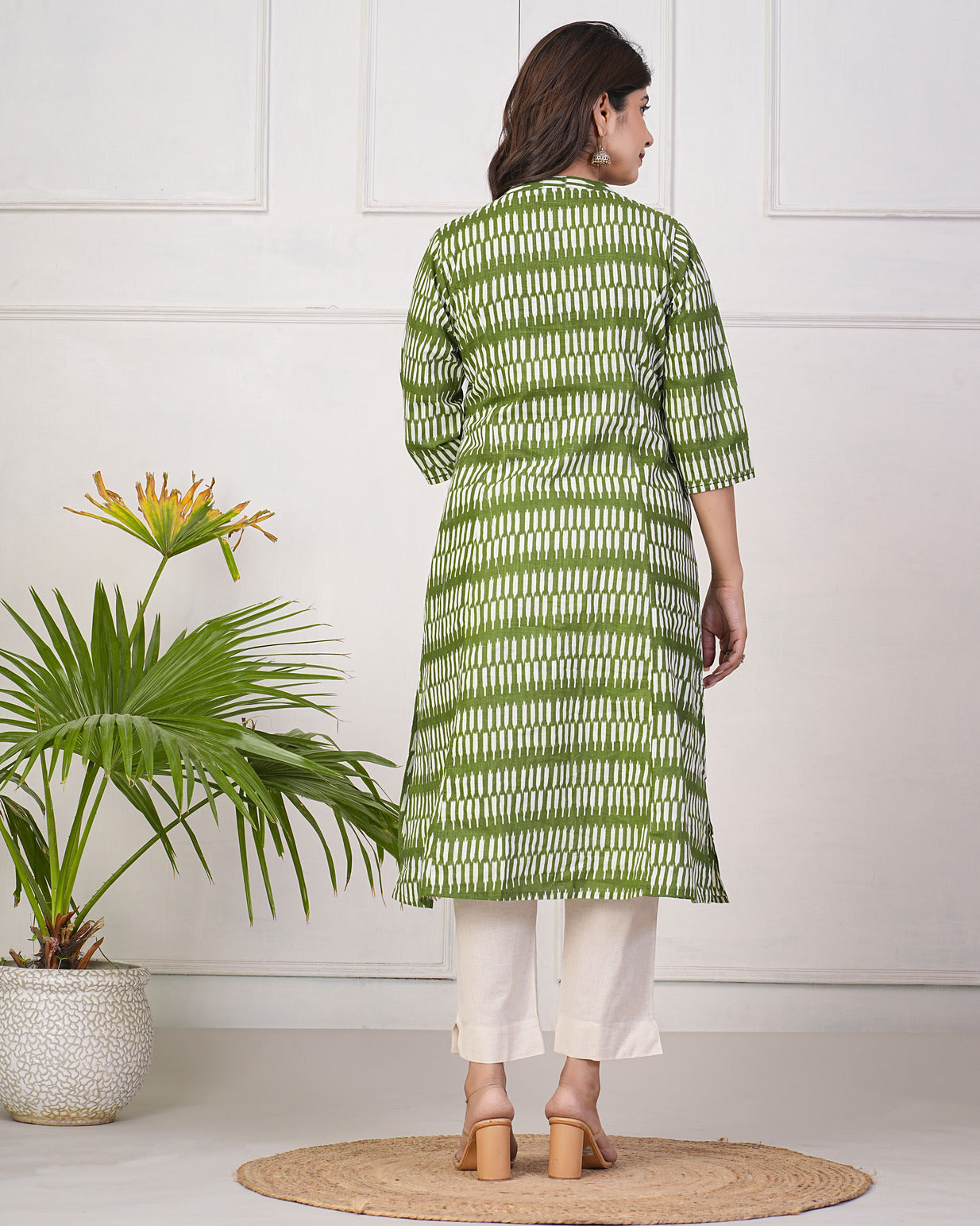 Green Temple Pattern Cotton Printed Kurti
