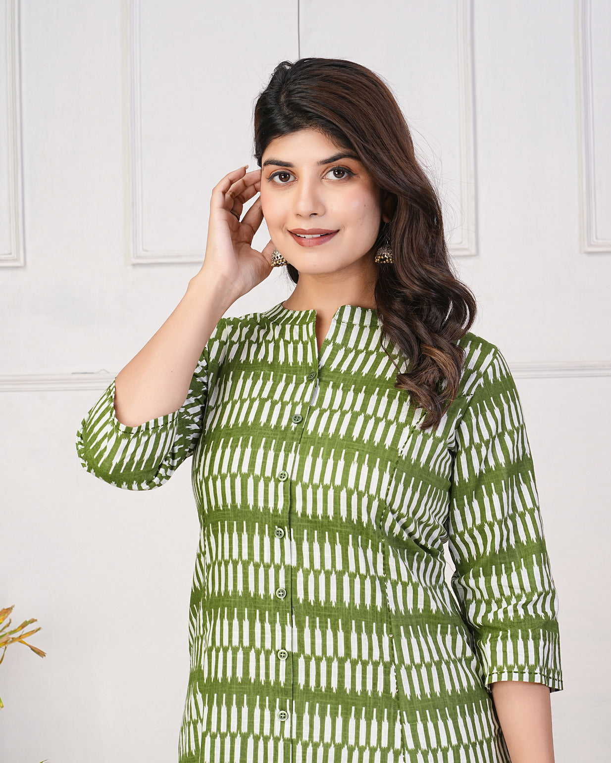 Green Temple Pattern Cotton Printed Kurti