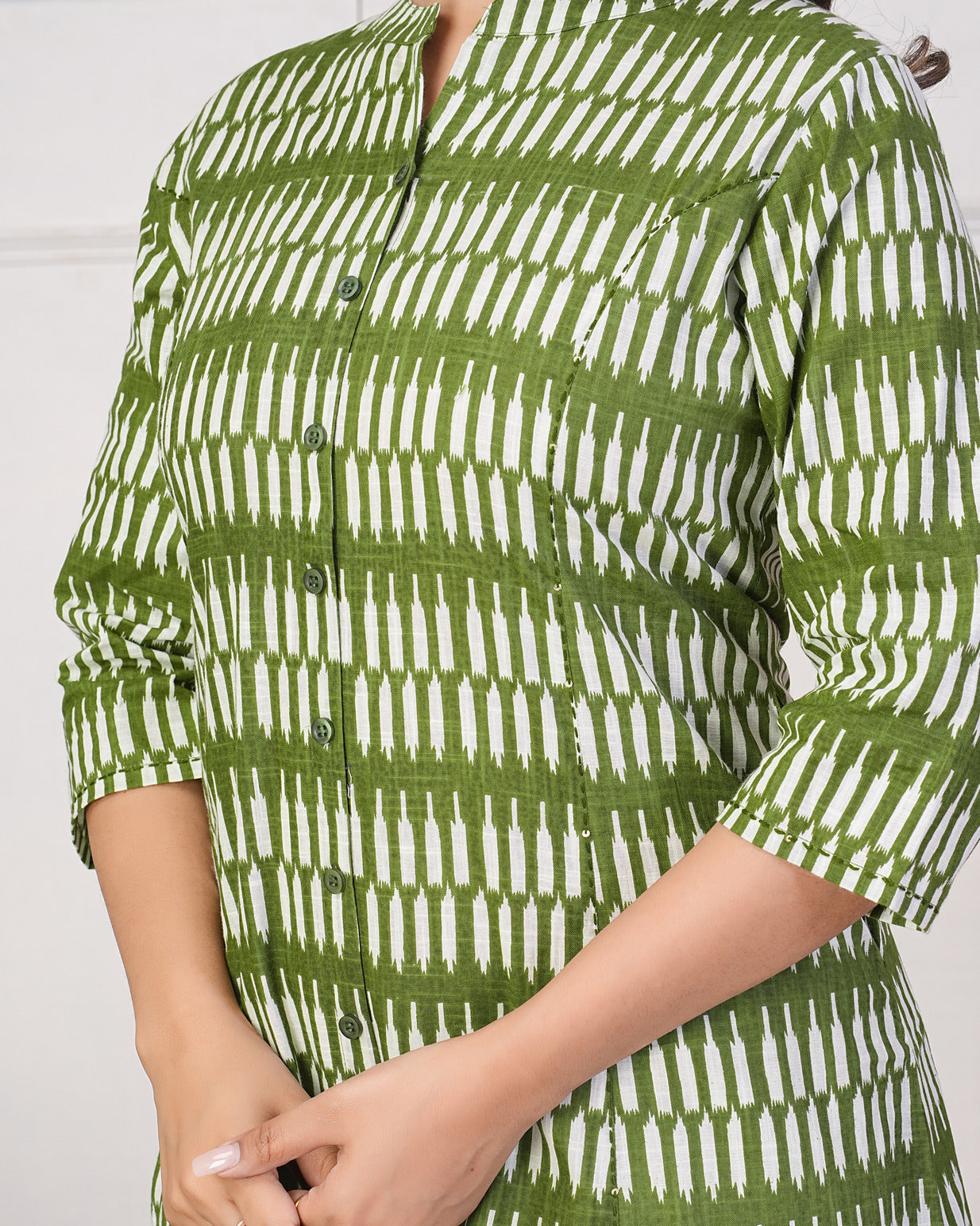 Green Temple Pattern Cotton Printed Kurti