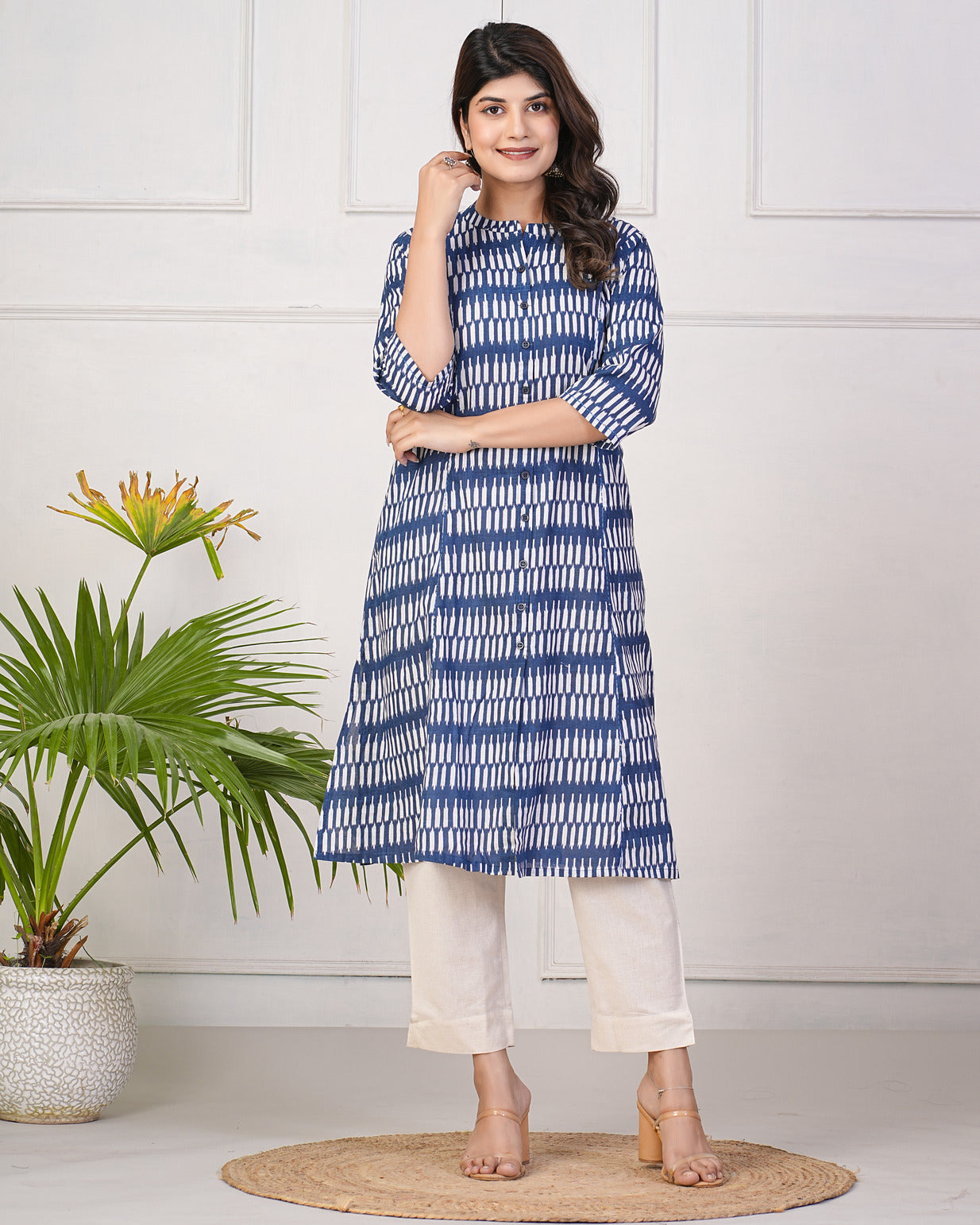 Blue Temple Pattern Cotton Printed Kurti