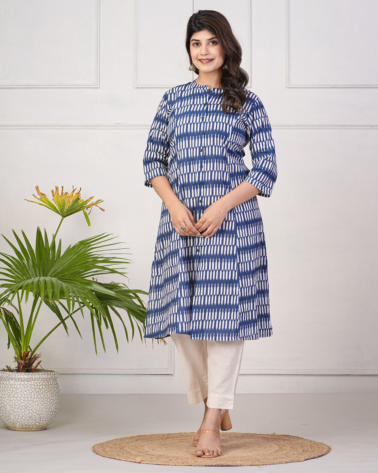 Blue Temple Pattern Cotton Printed Kurti