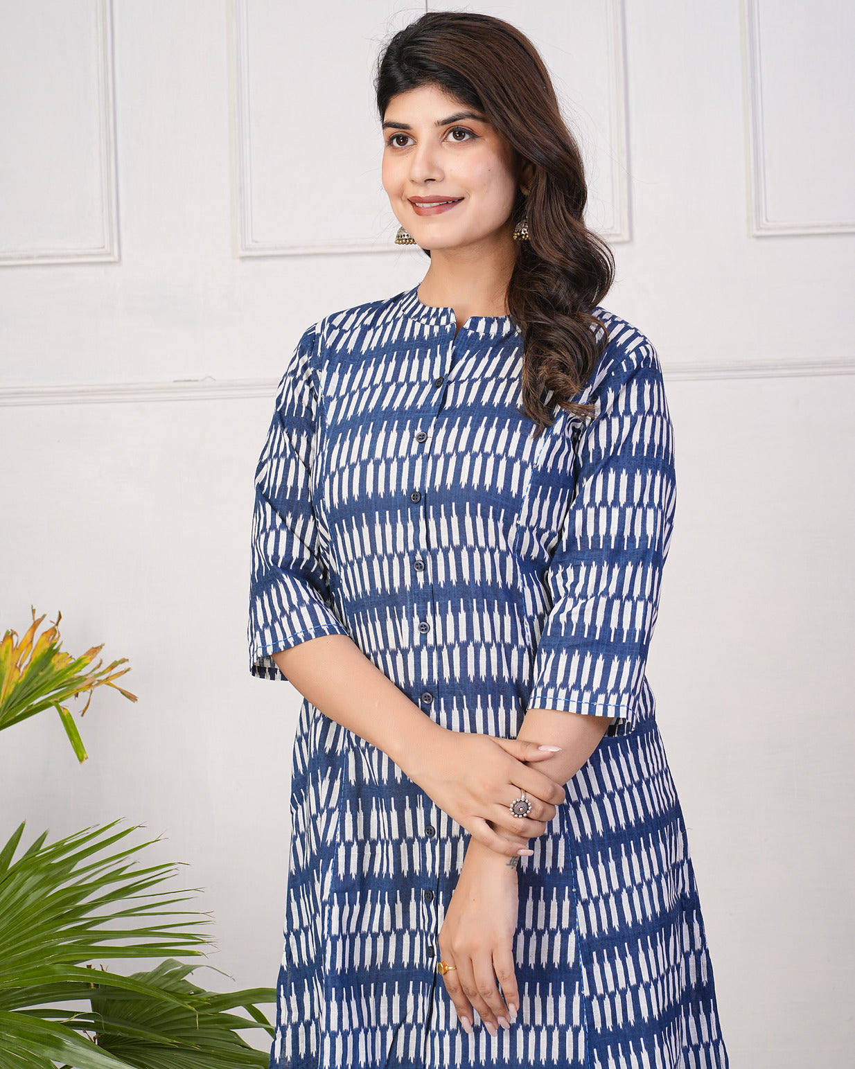 Blue Temple Pattern Cotton Printed Kurti