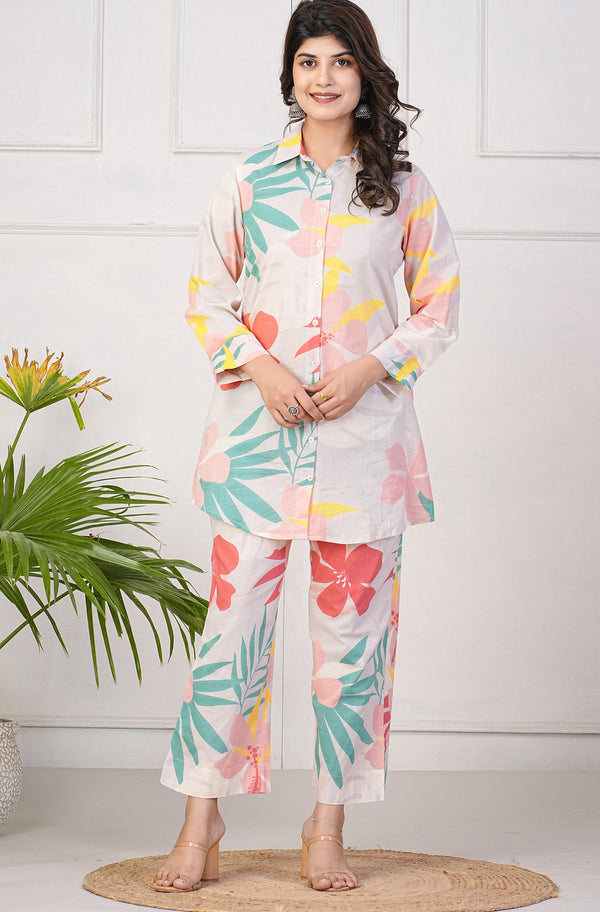 Pastel Floral Printed Cotton Co-Ord Set