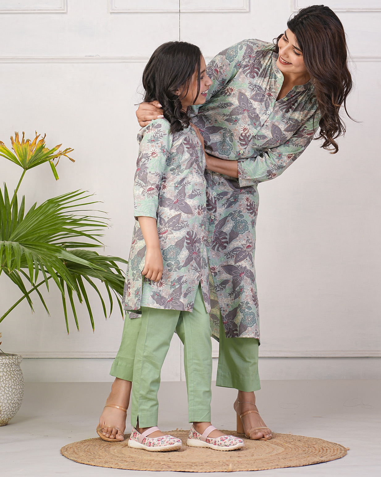 Green With Leafy Printed Rayon Kurti