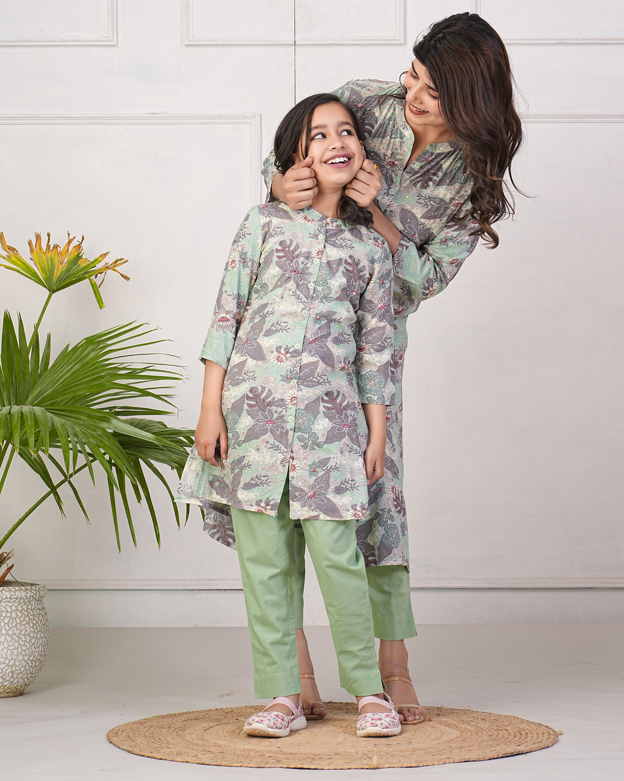 Green With Leafy Printed Rayon Kurti