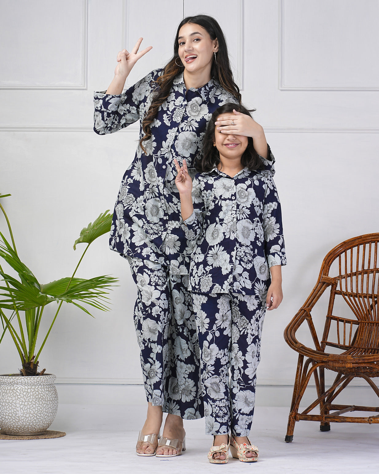 Blue Floral Collar Cotton Co-ord Set