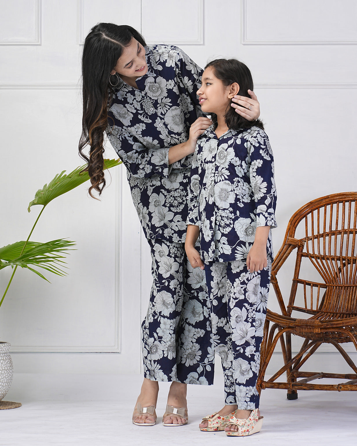 Blue Floral Collar Cotton Co-ord Set