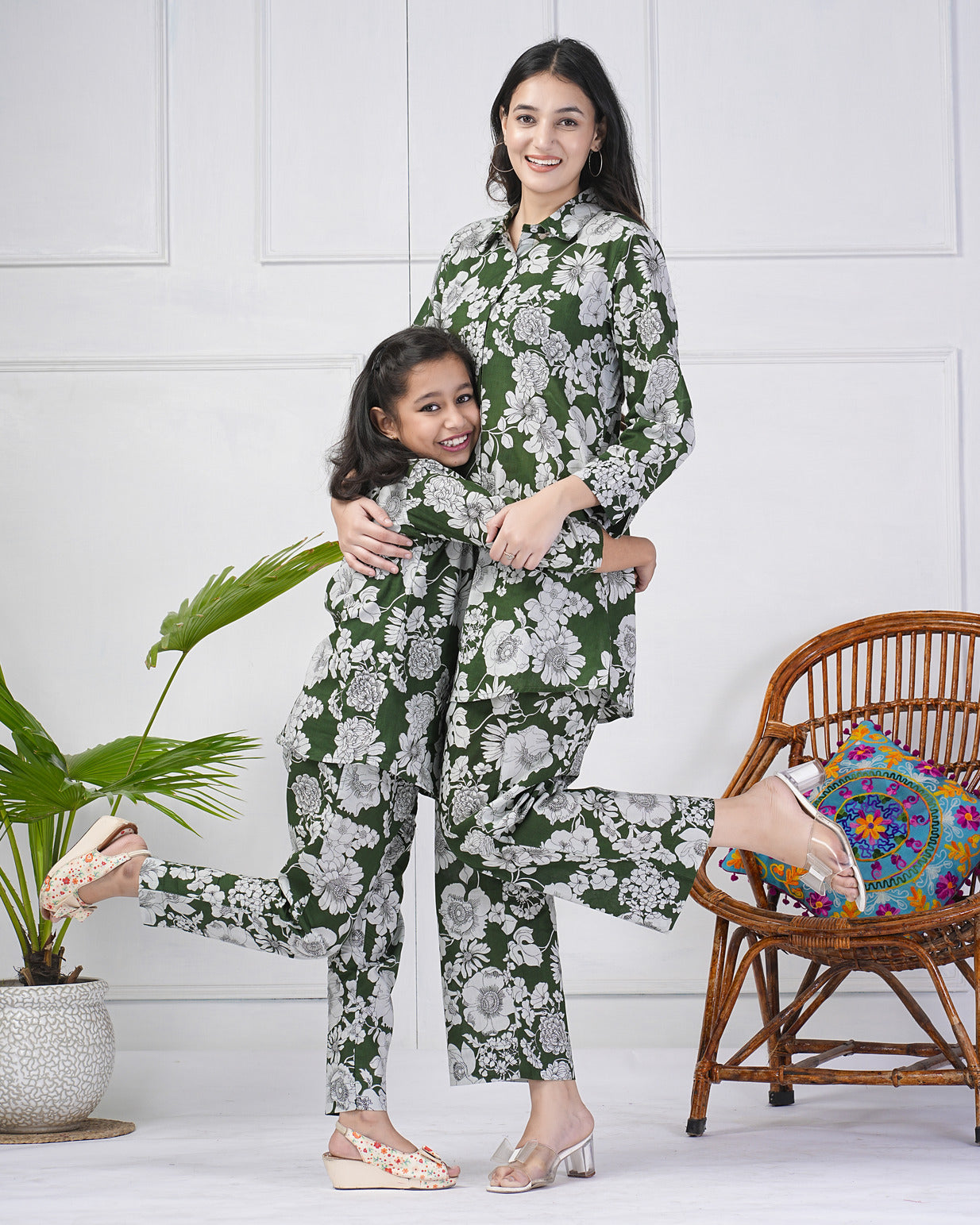 Green Floral Collar Muslin Co-ord Set