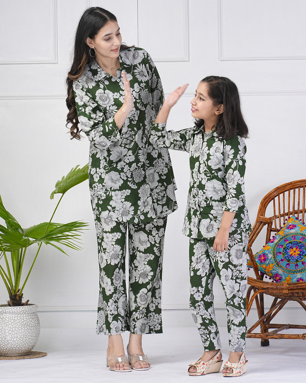Green Floral Collar Muslin Co-ord Set