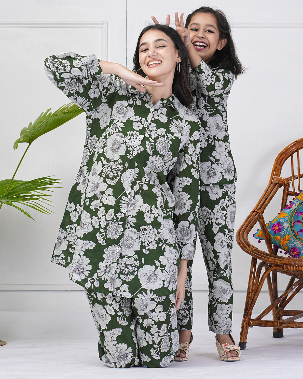 Green Floral Collar Muslin Co-ord Set