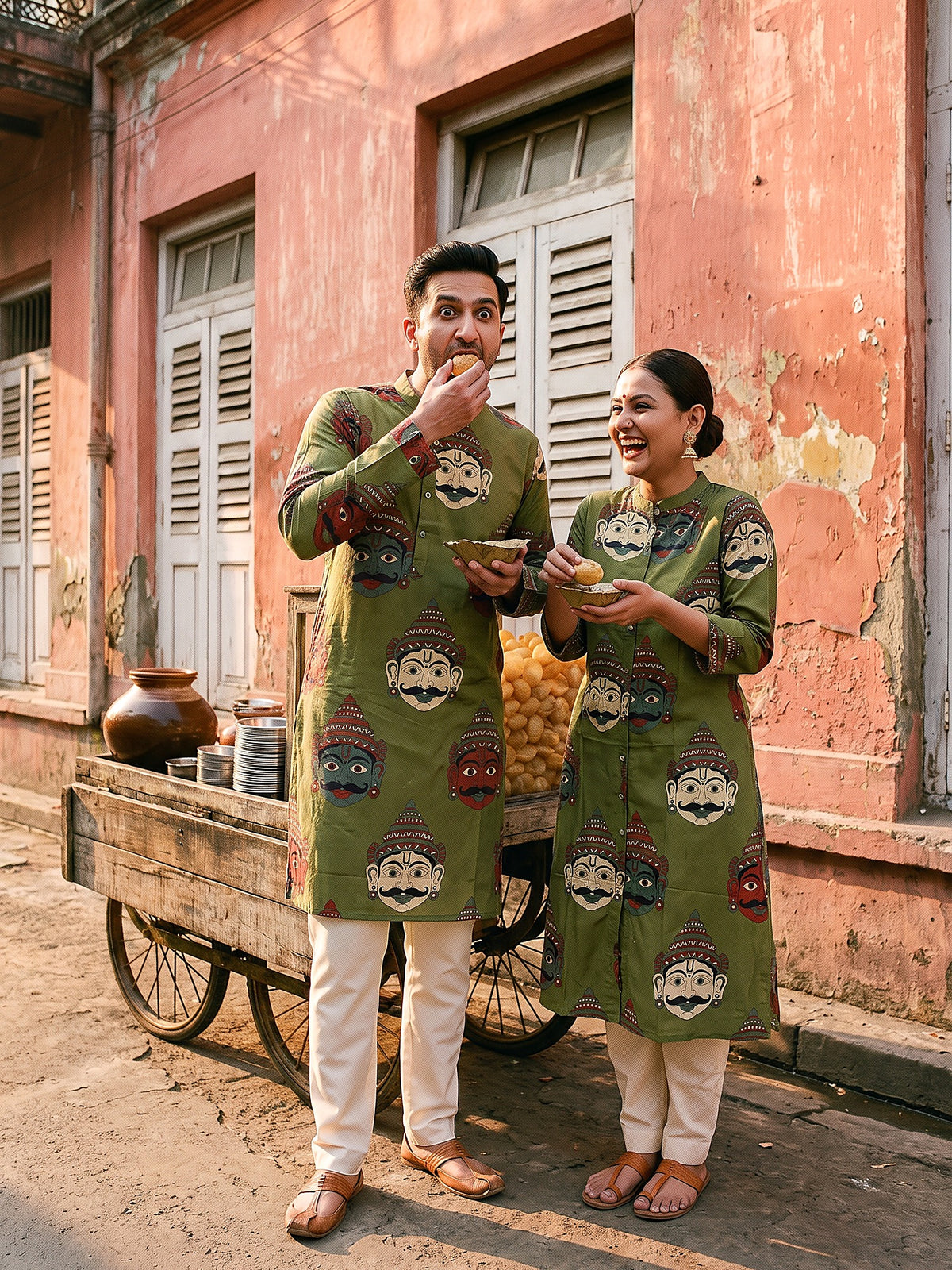 Olive Mask Jodi couple kurta set front