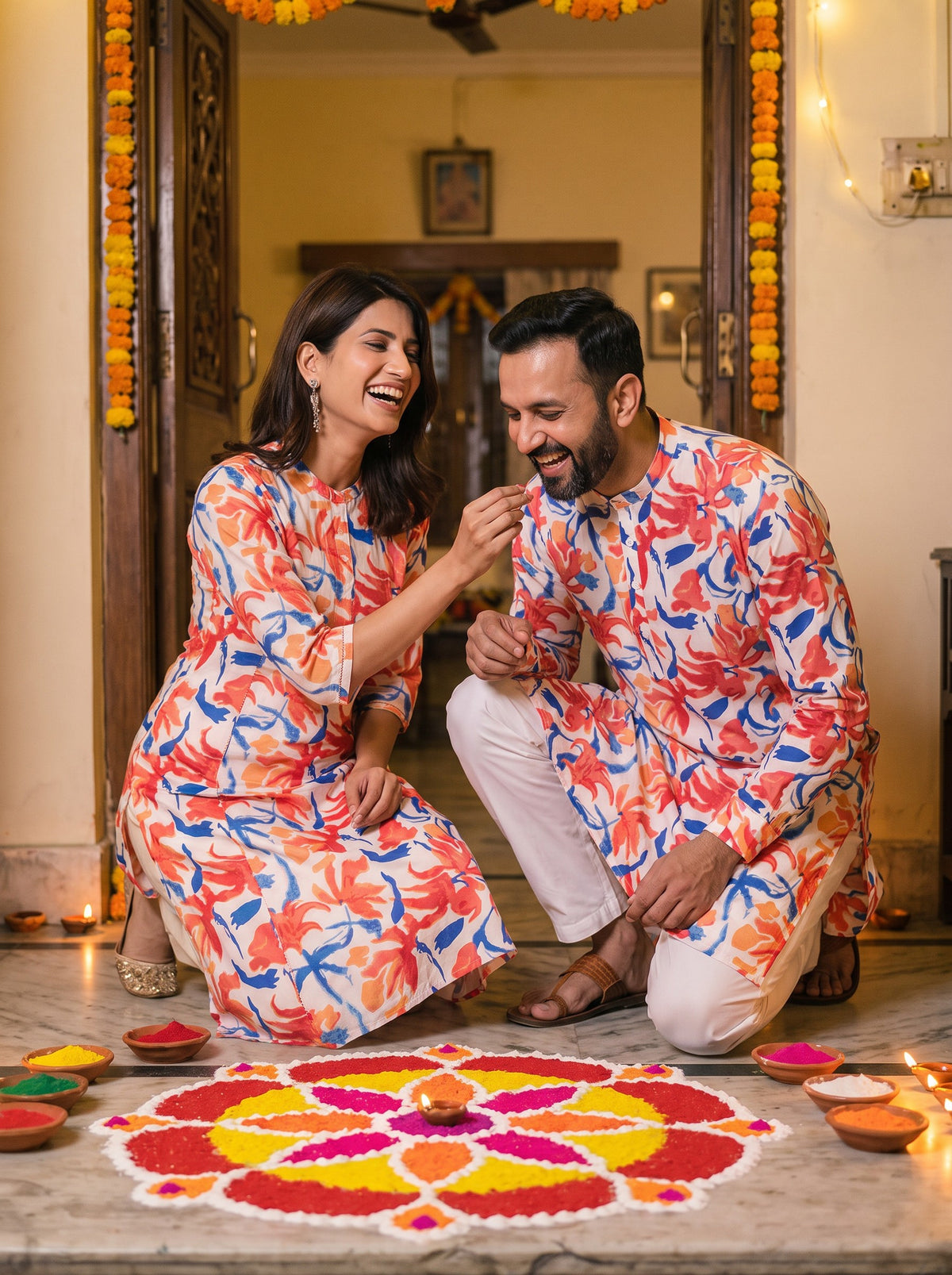 White Lily Floral Jodi couple at rangoli