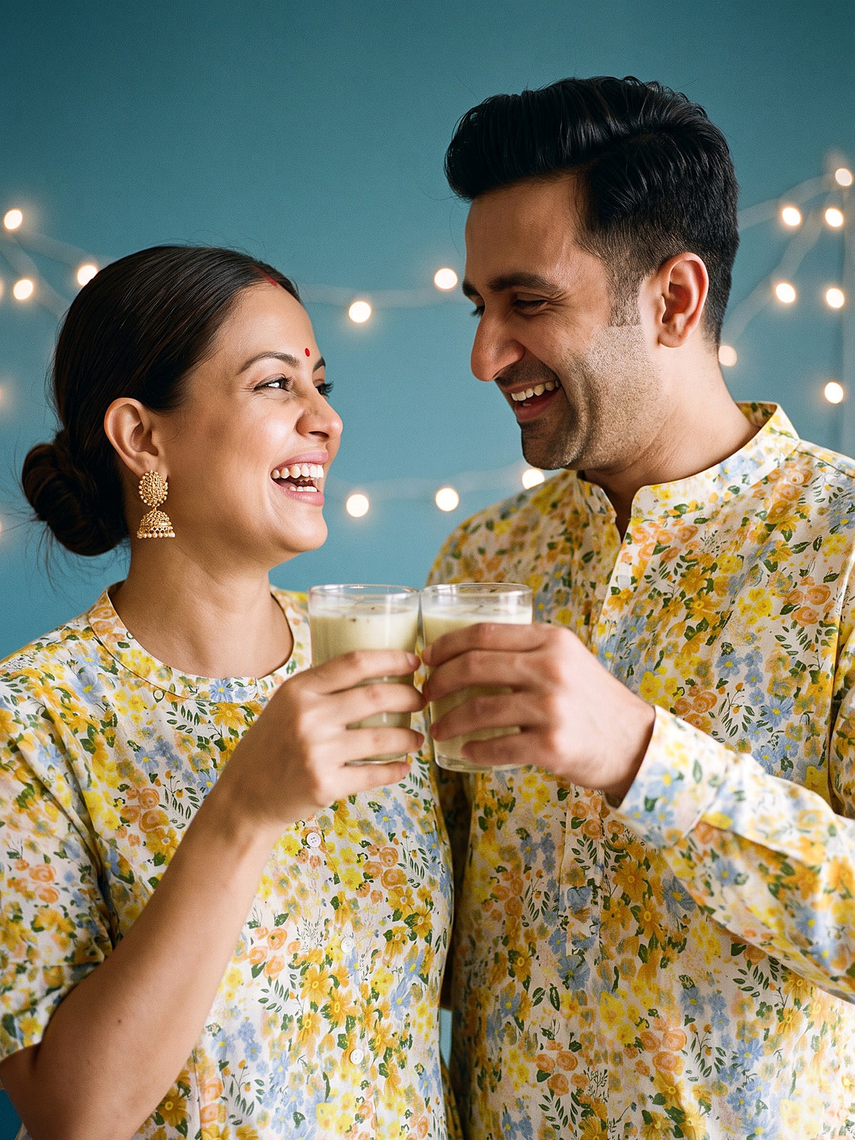 Yellow Watercolour Floral Jodi couple close-up
