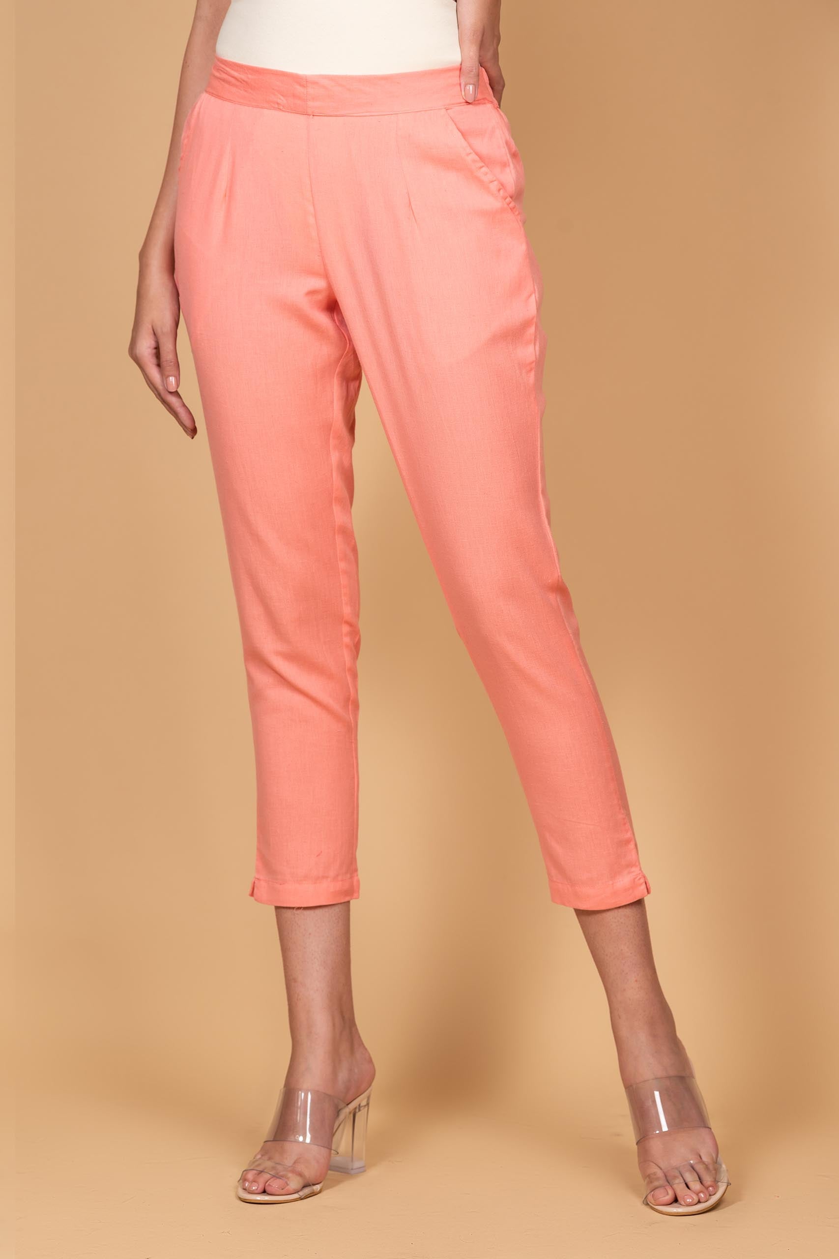 Coral Cotton Straight Stretchable Pant